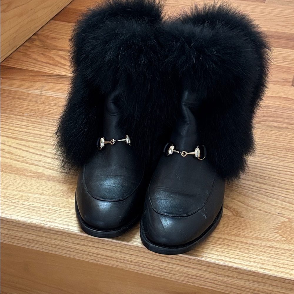 Black fur booties